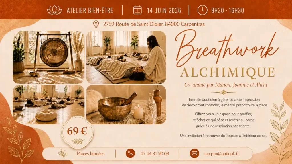 Atelier Breathwork Alchimique à Carpentras le 14 juin 2026, co-animé par Alicia, Joannie et Manon