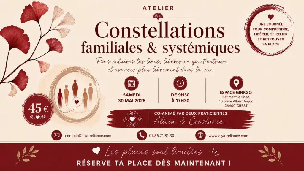 Atelier Constellations Familiales et Systémiques à Crest le 30 mai 2026, co-animé par Alicia et Constance